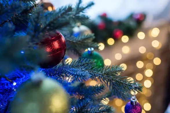 Christmas tree decorations and fairy lights for a festive break on the Somerset coast