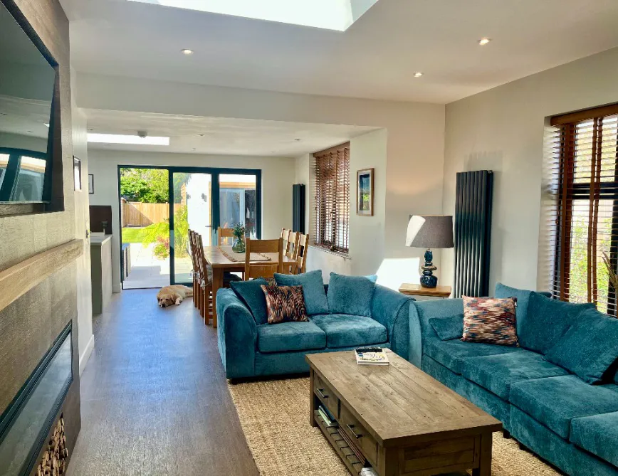 Spacious lounge and dining area at High Beach holiday cottage in Somerset